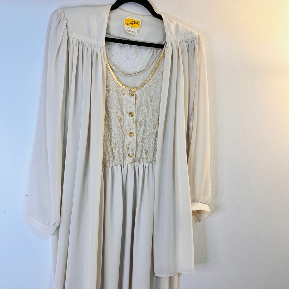 🇨🇦 Vintage Cream Lace & Gold Button Dress With  Overlay Cape | Made in Canada